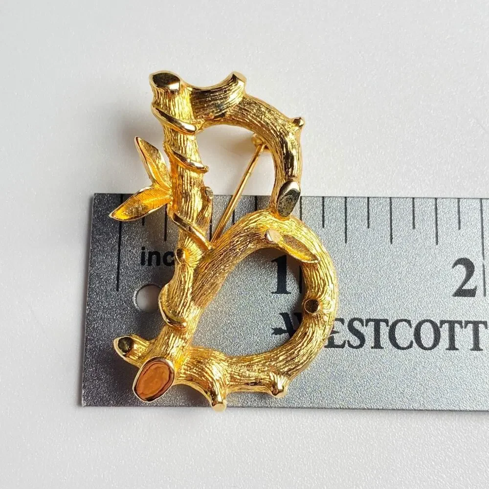 Sarah Coventry Letter B Brooch Vintage Gold Bamboo Twig Pin